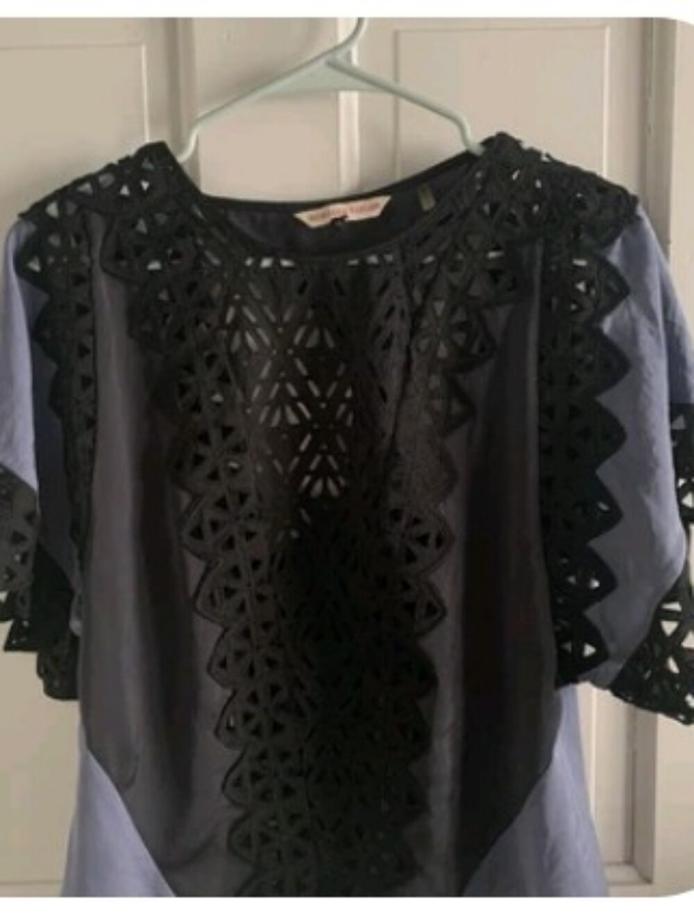 Rebecca Taylor Size 10 Black Lace-Overlay Women's Top